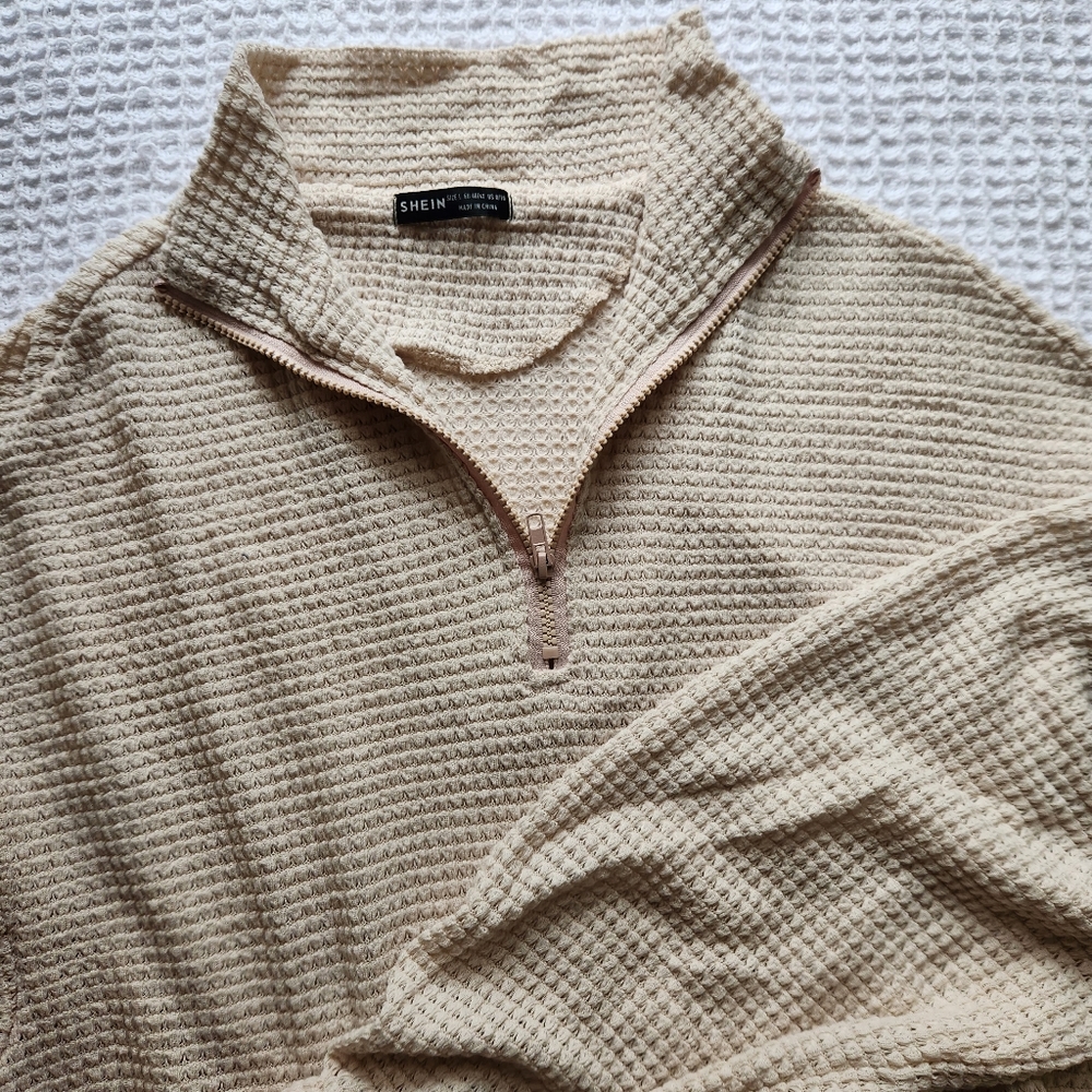 cream cropped half zip